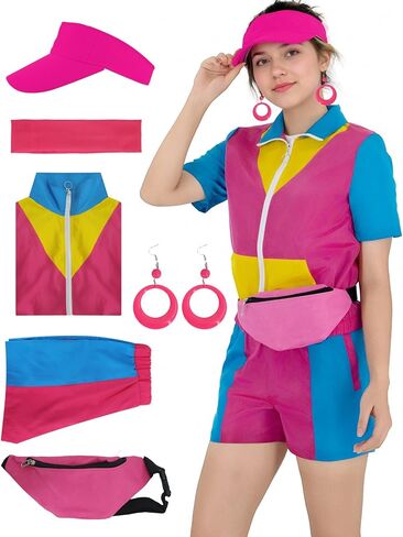 80s الزي للنساء 90s تحت عنوان رياضية النيون تجريب ازياء الرجعية حفلة الهالوين الأزواج الهبي اكسسوارات in Kuwait