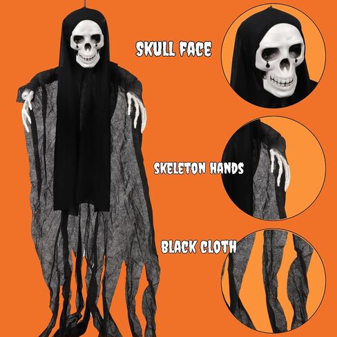 Small Hanging Halloween Grim Reaper, Haunted House Ghost Prop, Indoor and Outdoor Decoration, 33.37 Inches in Saudi Arabia