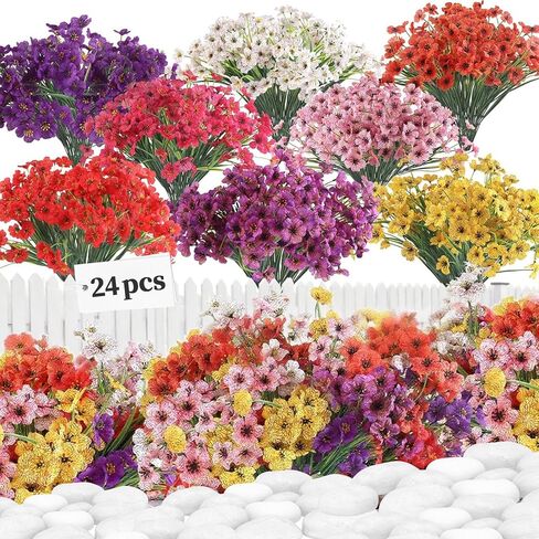 24 Bundles Artificial Flowers for Outdoors/Indoor, No Fade Fake Flowers Plants, Uv Resistant Artificial Outdoor Flowers for Garden Porch Window Box Home Farmhouse Wedding(8 Color) in Kuwait