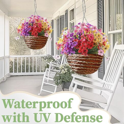 24 Bundles Artificial Flowers for Outdoors/Indoor, No Fade Fake Flowers Plants, Uv Resistant Artificial Outdoor Flowers for Garden Porch Window Box Home Farmhouse Wedding(8 Color) in Kuwait