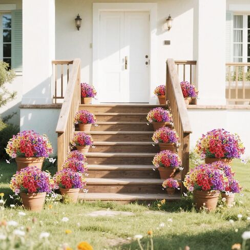 24 Bundles Artificial Flowers for Outdoors/Indoor, No Fade Fake Flowers Plants, Uv Resistant Artificial Outdoor Flowers for Garden Porch Window Box Home Farmhouse Wedding(8 Color) in Kuwait