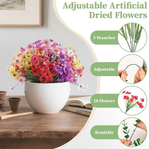 24 Bundles Artificial Flowers for Outdoors/Indoor, No Fade Fake Flowers Plants, Uv Resistant Artificial Outdoor Flowers for Garden Porch Window Box Home Farmhouse Wedding(8 Color) in Kuwait