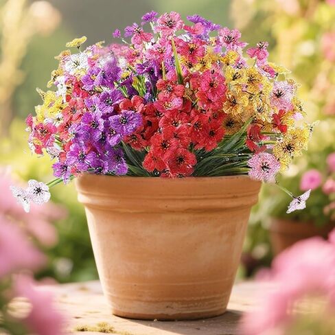 24 Bundles Artificial Flowers for Outdoors/Indoor, No Fade Fake Flowers Plants, Uv Resistant Artificial Outdoor Flowers for Garden Porch Window Box Home Farmhouse Wedding(8 Color) in Kuwait