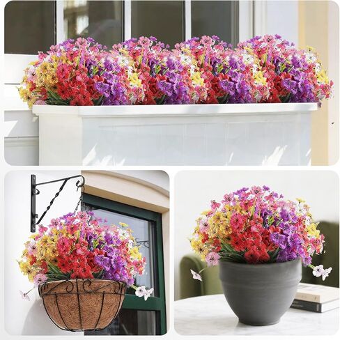 24 Bundles Artificial Flowers for Outdoors/Indoor, No Fade Fake Flowers Plants, Uv Resistant Artificial Outdoor Flowers for Garden Porch Window Box Home Farmhouse Wedding(8 Color) in Kuwait