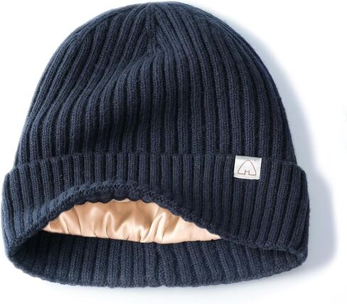 Hat Hut Wool Beanie Satin Lined Winter Hats Slouchy Beanie with Silk Lining Warm Wool Knit Ski Hat Cuffed Cap Women Men in Kuwait