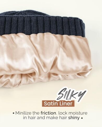 Hat Hut Wool Beanie Satin Lined Winter Hats Slouchy Beanie with Silk Lining Warm Wool Knit Ski Hat Cuffed Cap Women Men in Kuwait