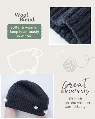 Hat Hut Wool Beanie Satin Lined Winter Hats Slouchy Beanie with Silk Lining Warm Wool Knit Ski Hat Cuffed Cap Women Men in Kuwait