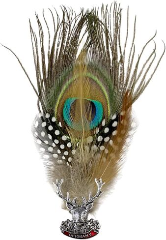 دبابيس قبعة مهرجان أكتوبر من الريش البافاري مع لمسات وسحر أيل جبال الألب - إكسسوار القبعة الألمانية لقبعات جبال الألب، أو أزياء مهرجان أكتوبر، أو فيدورا أو الزي الألماني التقليدي بواسطة Oktoberfest Haus in Kuwait