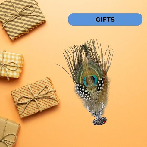 دبابيس قبعة مهرجان أكتوبر من الريش البافاري مع لمسات وسحر أيل جبال الألب - إكسسوار القبعة الألمانية لقبعات جبال الألب، أو أزياء مهرجان أكتوبر، أو فيدورا أو الزي الألماني التقليدي بواسطة Oktoberfest Haus in Kuwait