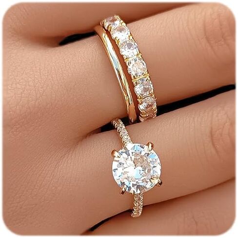 Stackable rings 14k Gold Plated Rings Set with Cubic Zirconia, non tarnish jewelry, Minimalist Gift for women, Gifts for mom, Birthday, Graduation, Cute jewelry, Wedding bands for women Love in Saudi Arabia