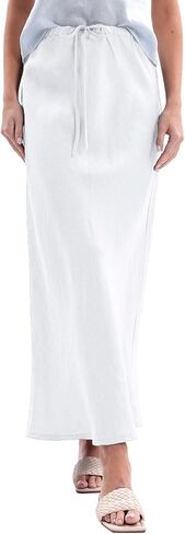 Amazhiyu Women's 100% Linen Drawstring A-Line Midi Skirt for Casual Summer Spring in Saudi Arabia
