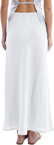 Amazhiyu Women's 100% Linen Drawstring A-Line Midi Skirt for Casual Summer Spring in Saudi Arabia