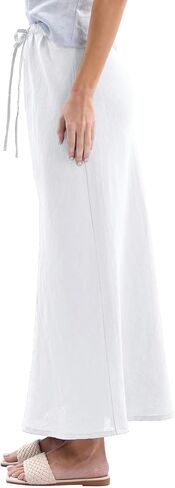 Amazhiyu Women's 100% Linen Drawstring A-Line Midi Skirt for Casual Summer Spring in Saudi Arabia
