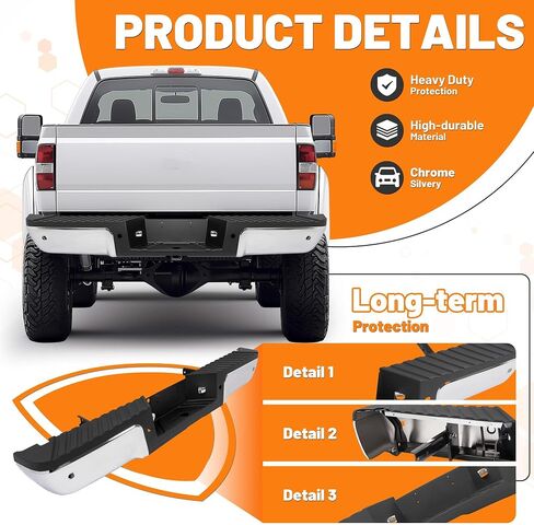 مجموعة ممتص الصدمات الخلفي من KUAFU متوافقة مع 2008-2016 Ford F250 F350 F450 F550 Super Duty FO1103150، 9C3Z17906D-PFM مع فتحات المستشعر، لوحة الترخيص وأضواء LED كروم in Saudi Arabia