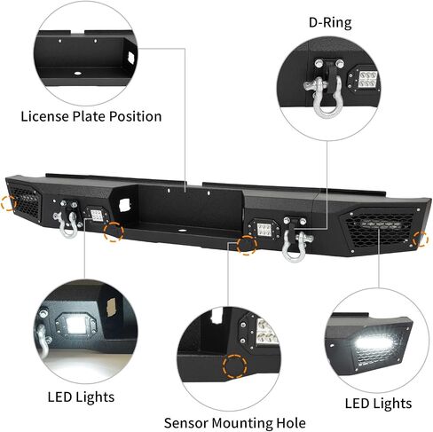 مجموعة المصد الخلفي KUAFU متوافقة مع مصد الصدمات تويوتا تندرا 2000-2006 مع أضواء LED وحلقات على شكل حرف D مطلية بالمسحوق من الفولاذ الأسود المزخرف in Saudi Arabia