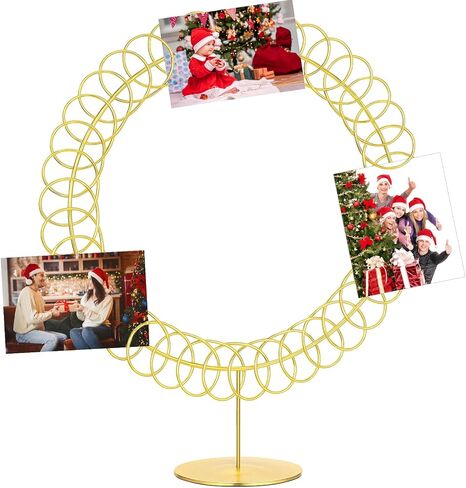 Metal Christmas Card Holder Wreath Xmas Card Display Spiral Photo Holder Decorative Tabletop Photo Rack Spiral Wreath for Holiday Party Picture Table Gift(Gold,Round) in Saudi Arabia