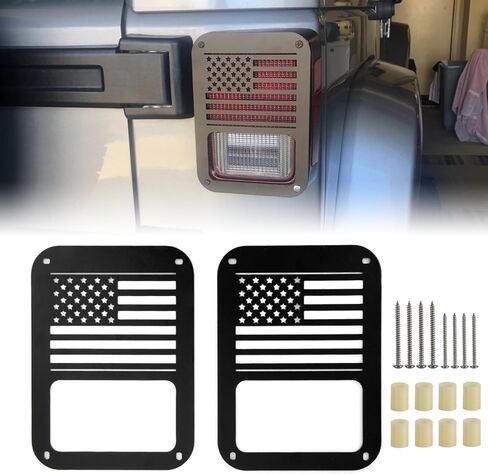 PSLER JK Tail Light Covers - US Flag Tail Light Cover, Fit for 2007-2018 Wrangler JK, Pair of Decorative Protector Exterior Light Covers with Black Powder Coating, 2 PCS With Screws and Spacers in Saudi Arabia