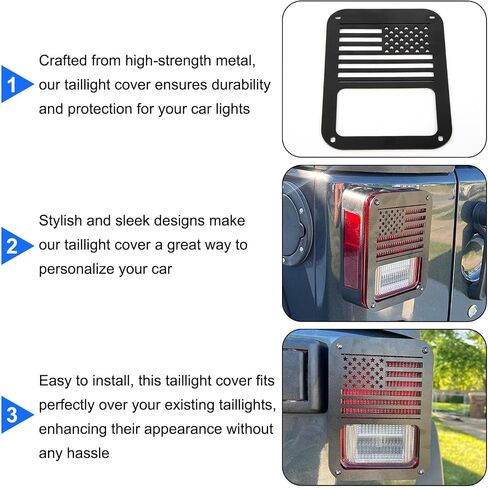 PSLER JK Tail Light Covers - US Flag Tail Light Cover, Fit for 2007-2018 Wrangler JK, Pair of Decorative Protector Exterior Light Covers with Black Powder Coating, 2 PCS With Screws and Spacers in Saudi Arabia