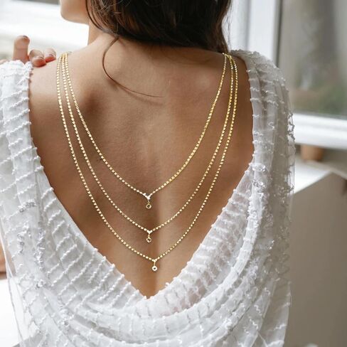 Rhinestone Layers Back Necklace Chains for Backless Dress Shinny Bridal Wedding Shoulder Body Jewelry for Women Back Body Chain in Kuwait