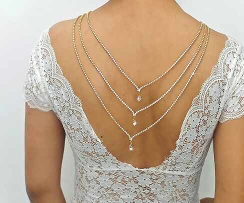 Rhinestone Layers Back Necklace Chains for Backless Dress Shinny Bridal Wedding Shoulder Body Jewelry for Women Back Body Chain in Kuwait