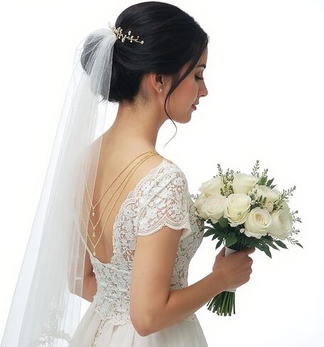 Rhinestone Layers Back Necklace Chains for Backless Dress Shinny Bridal Wedding Shoulder Body Jewelry for Women Back Body Chain in Kuwait