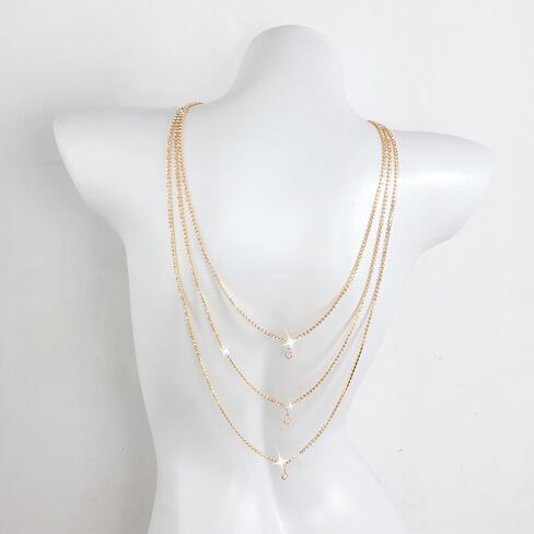 Rhinestone Layers Back Necklace Chains for Backless Dress Shinny Bridal Wedding Shoulder Body Jewelry for Women Back Body Chain in Kuwait