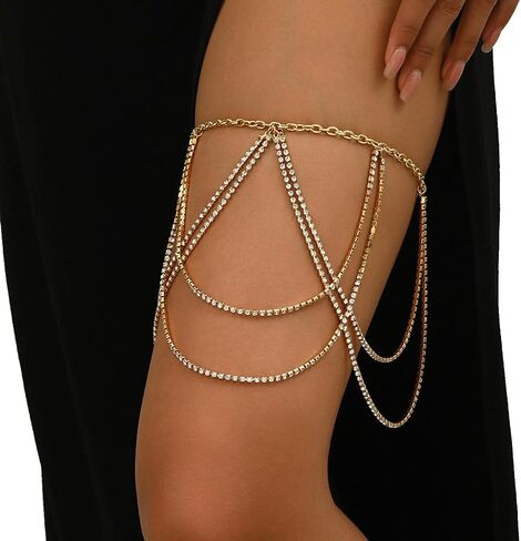 Sexy Rhinestone Tassel Leg Body Chain Jewelry,Crystal Leg Thigh Chain Bikini Multi-layered Festival Rhinestone Thigh Chain Accessory Jewelry for Women in Saudi Arabia
