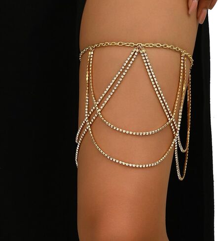 Sexy Rhinestone Tassel Leg Body Chain Jewelry,Crystal Leg Thigh Chain Bikini Multi-layered Festival Rhinestone Thigh Chain Accessory Jewelry for Women in Saudi Arabia