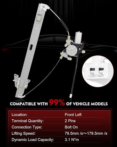 Front Left Driver Side Power Window Regulator with Motor for:-Mazda MPV 2000 2001 2002 2003 2004 2005 2006, for MPV 00 01 02 03 04 05 06, 2 Pins Connector Replace# LC6259590 LC6259590A in Saudi Arabia