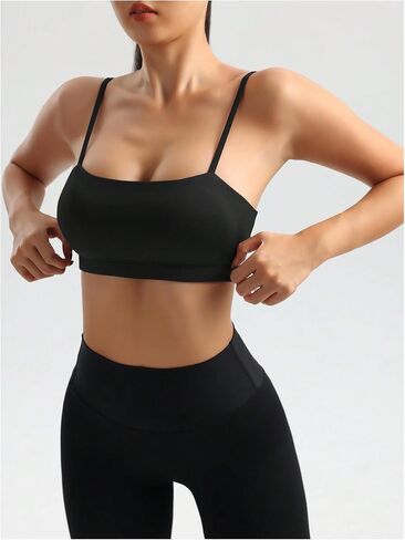 OYOANGLE Women's Wireless Sports Bra Spaghetti Strap Light Support Padded Yoga Workout Bras in Saudi Arabia
