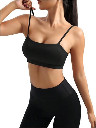 OYOANGLE Women's Wireless Sports Bra Spaghetti Strap Light Support Padded Yoga Workout Bras in Saudi Arabia