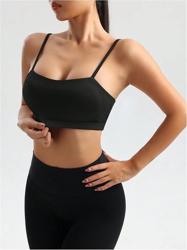 OYOANGLE Women's Wireless Sports Bra Spaghetti Strap Light Support Padded Yoga Workout Bras in Saudi Arabia