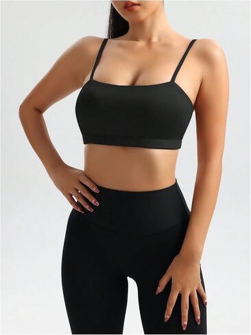 OYOANGLE Women's Wireless Sports Bra Spaghetti Strap Light Support Padded Yoga Workout Bras in Saudi Arabia