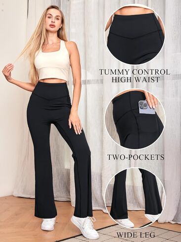 سراويل اليوغا النسائية من TOPYOGAS ذات الخصر العالي للتحكم في البطن، سراويل ضيقة مضيئة للتمرين مع جيوب in Kuwait