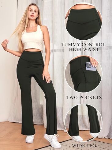 TOPYOGAS Women's Bootcut Yoga Pants High Waist Tummy Control Flare Leggings Workout Bottoms with Pockets in Kuwait