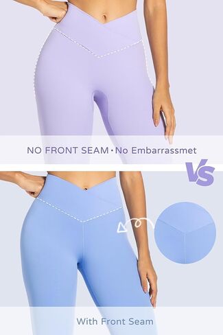 Sunzel Flare Leggings، سروال يوجا متقاطع مع تحكم في البطن، خصر عالٍ وساق واسعة، بدون درزات أمامية أرجواني كبير 34 بوصة درزة داخلية in Saudi Arabia