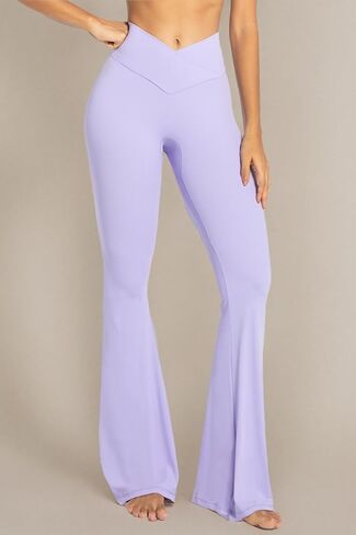 Sunzel Flare Leggings، سروال يوجا متقاطع مع تحكم في البطن، خصر عالٍ وساق واسعة، بدون درزات أمامية أرجواني كبير 34 بوصة درزة داخلية in Saudi Arabia