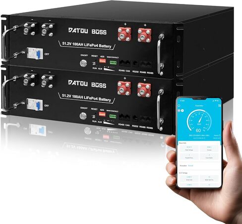 DATOUBOSS 48V 100Ah LiFePO4 Lithium Battery (2 Pack), 10.24kWh Server Rack Battery with Bluetooth, CAN/RS485 Port, Built-in 100A BMS, 6000+ Cycles, 3U Rack-Mount, for Off-Grid, Solar, RV, Home Backup in Saudi Arabia