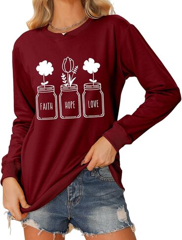 Christian Sweatshirts for Women Religious Shirts Faith Hoodie Jesus Sweatshirt Floral Long Sleeve Pullover in Saudi Arabia