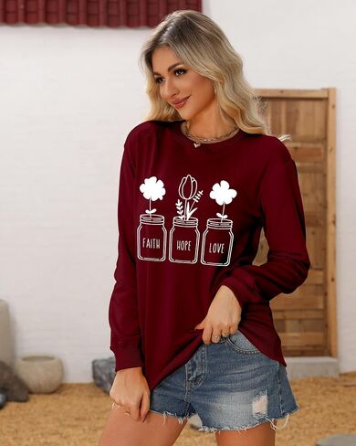 Christian Sweatshirts for Women Religious Shirts Faith Hoodie Jesus Sweatshirt Floral Long Sleeve Pullover in Saudi Arabia