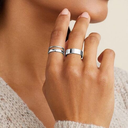 925 Sterling Silver Rings for Women Men Stackable Statement 18K White Gold Plated Thin Plain Thumb Ring Wedding Band Ring in Saudi Arabia