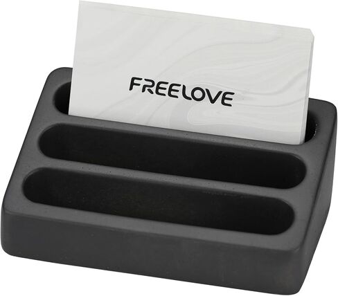 FREELOVE Desktop Card Holder, Concrete, Handmade, 3 Stair 3 Slots, Fits 30-50 Business Cards, Stone Weighted, Smooth Finish, Eva Base, Office Desk Organizer (Dark Grey, Small) in Kuwait