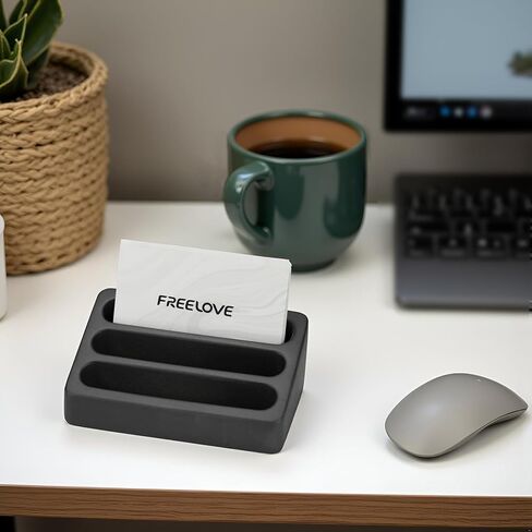FREELOVE Desktop Card Holder, Concrete, Handmade, 3 Stair 3 Slots, Fits 30-50 Business Cards, Stone Weighted, Smooth Finish, Eva Base, Office Desk Organizer (Dark Grey, Small) in Kuwait