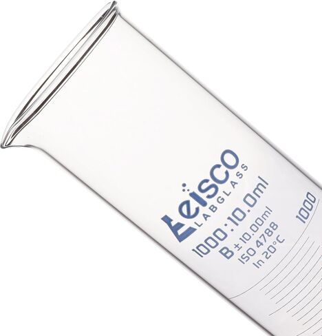 أسطوانة متدرجة من EISCO، 500 مل - فئة التسامح B ± 5.00 مل - قاعدة مستديرة - التخرج الأزرق - زجاج البورسليكات 3.3 in Saudi Arabia