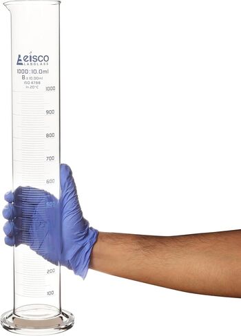أسطوانة متدرجة من EISCO، 500 مل - فئة التسامح B ± 5.00 مل - قاعدة مستديرة - التخرج الأزرق - زجاج البورسليكات 3.3 in Saudi Arabia