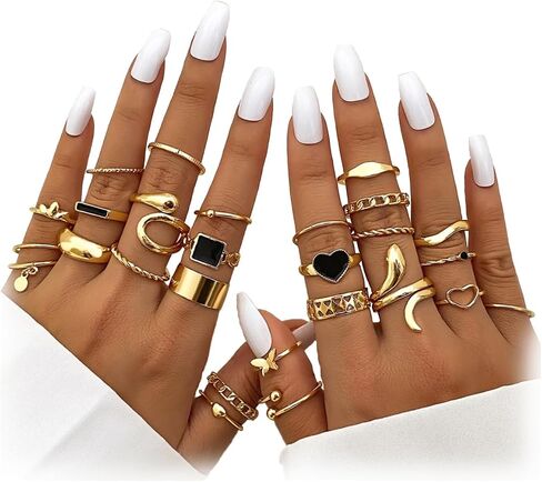 Gold Plated Knuckle Rings Set For Women,Vintage Stackable Joint Finger Midi Rings Dainty Simple Twist Hollow Rings Pack,Aesthetic Adjustable Y2K Punk Stacking Rings Jewelry Accessories in Kuwait