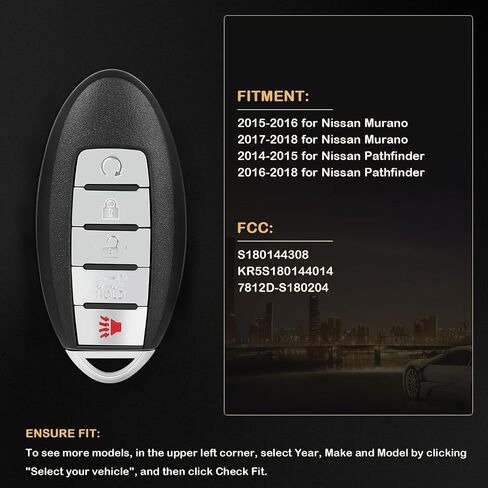 1 X Keyless Entry Remote Key Fob for Nissan for Murano for Nissan for Pathfinder 2015-2018 S180144308 KR5S180144014 7812D-S180204-433 Mhz in Saudi Arabia