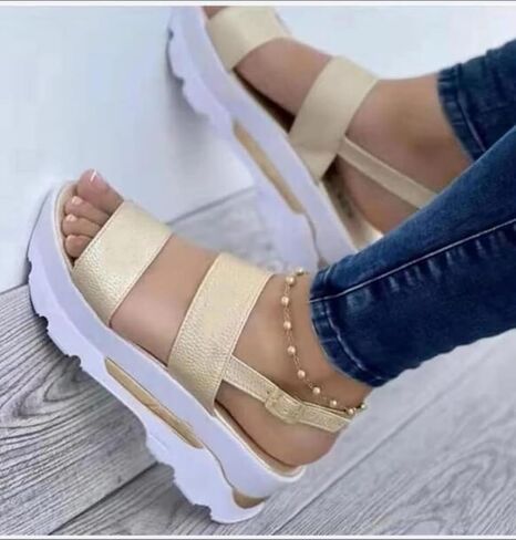 صنادل نسائية صيفية بكعب عريض وشريط للكاحل مفتوح عند الأصابع من الجلد الصناعي لتقويم العظام مع دعم قوس مضاد للانزلاق، صنادل رياضية مسامية للمشي، أحمر، EU37/US6 in Kuwait