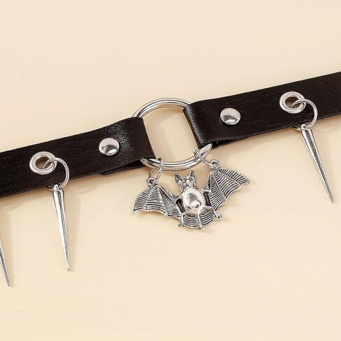 Spiked Choker for Women Goth Black Leather Spike Choker Collar Punk Spider Bat Pendant Necklace Halloween Costumes Cosplay Accessories in Saudi Arabia