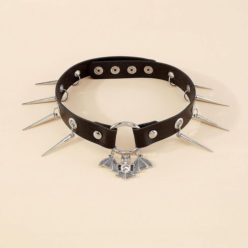 Spiked Choker for Women Goth Black Leather Spike Choker Collar Punk Spider Bat Pendant Necklace Halloween Costumes Cosplay Accessories in Saudi Arabia